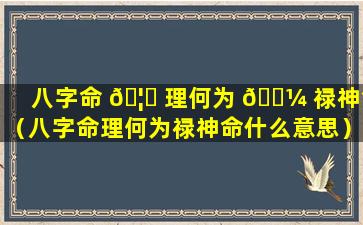 八字命 🦉 理何为 🌼 禄神命（八字命理何为禄神命什么意思）